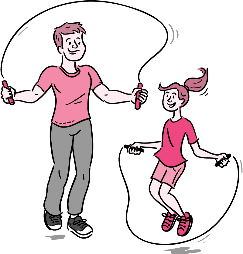 Illustration of a dad and daughter jumping rope Illustration of a dad and daughter jumping rope.